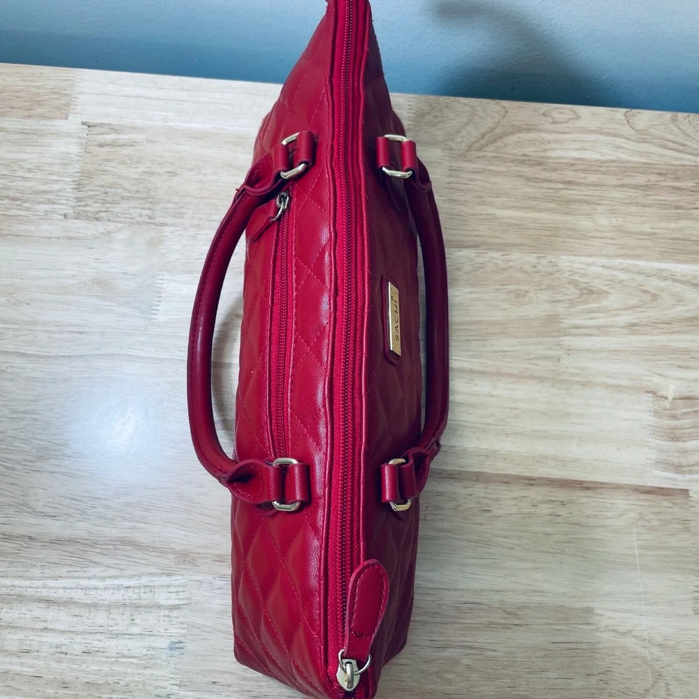 Sachi Red Quilted Insulated‎ Wine Bag Satchel Faux Leather Thermal Tote
